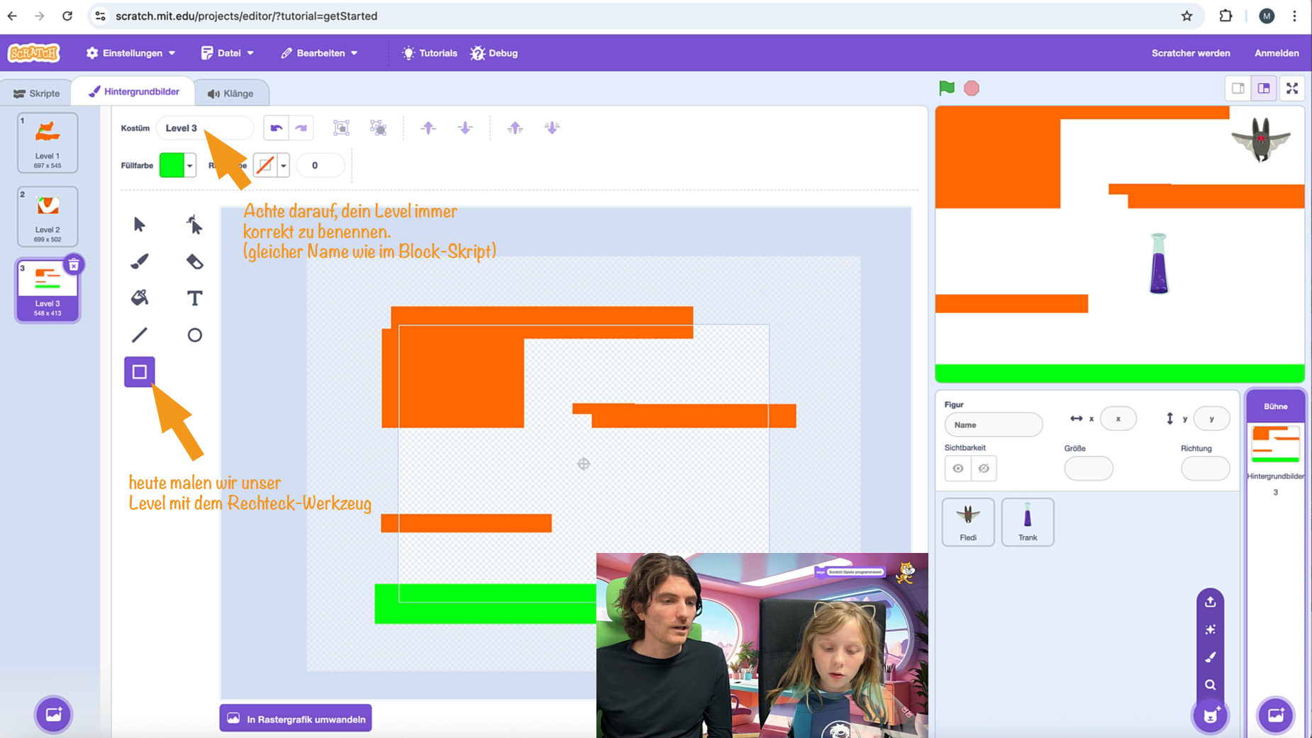 Neues Bühnenbild „Level 3“ mit rechteckigen Wänden