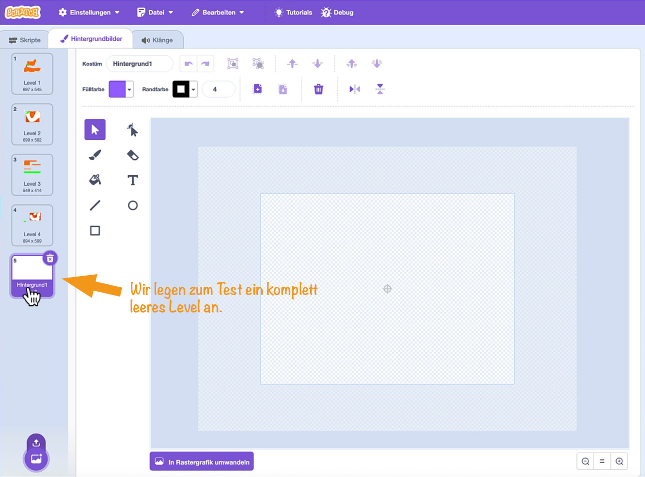Leeres Testlevel für die Steuerung