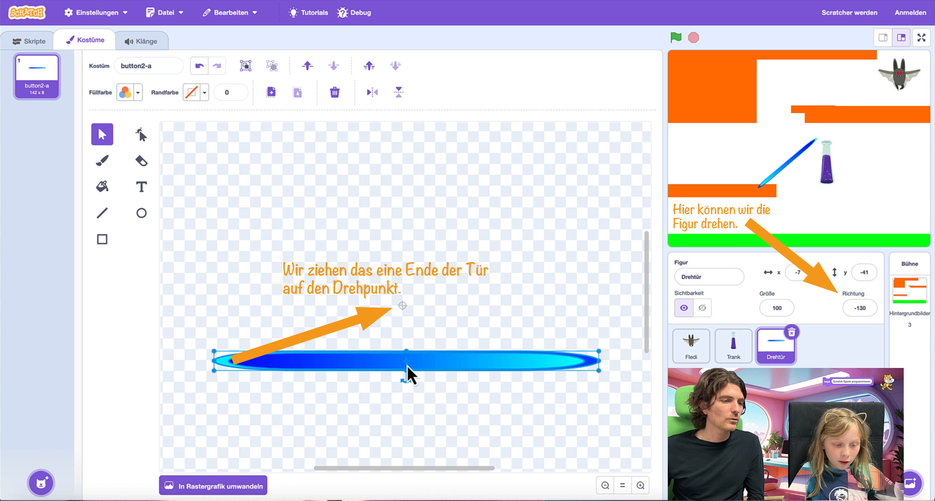 Schmaler Balken als Drehtür, Drehpunkt setzen